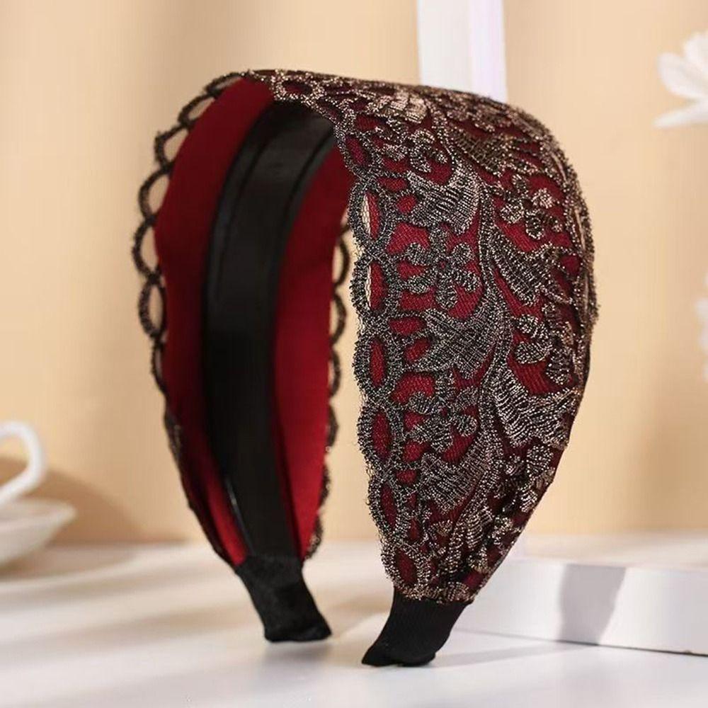 Flowers Lace Mesh Hair Band Wide Side Hollow Headwear Ins Women Lace Hairbands Girls