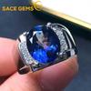Sace Gems Inele cu topaz albastru tanzanit de 10*12 mm pentru bărbat, argint 925, petrecere de nuntă, festival de bijuterii fine