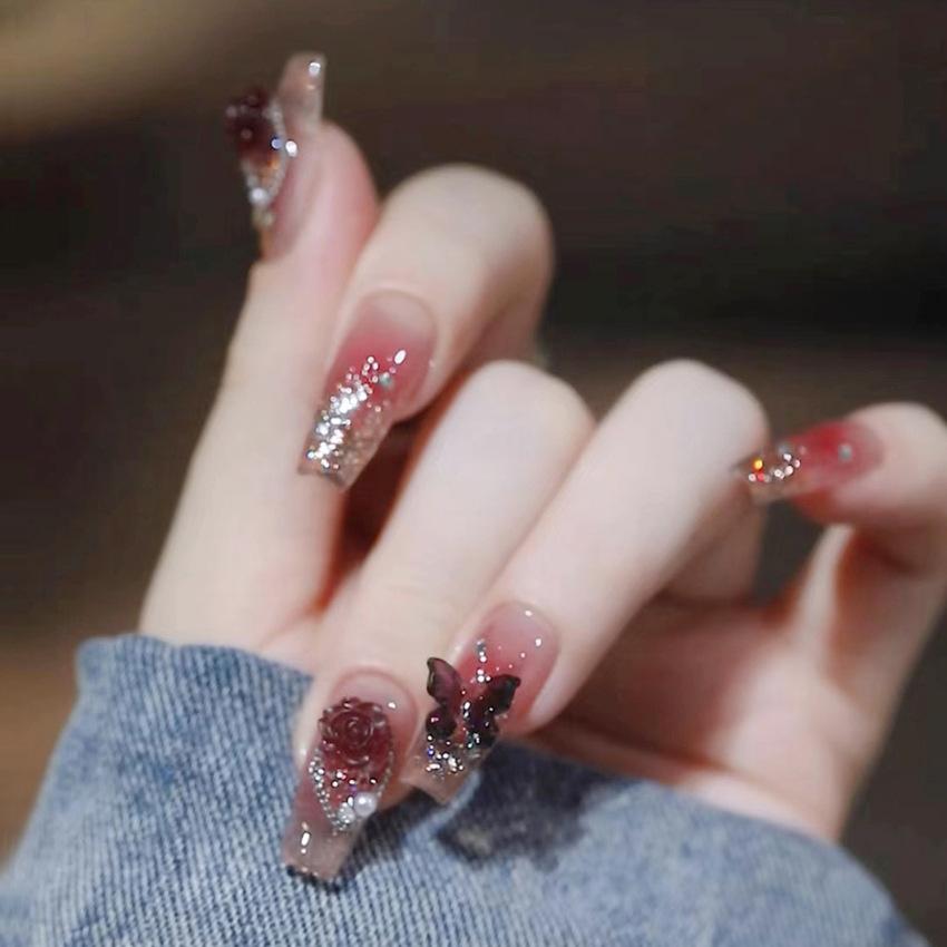 Wear Nail Art Patch Nail Patch False Nail Finished Removable Rose Butterfly Nail Sticker A27