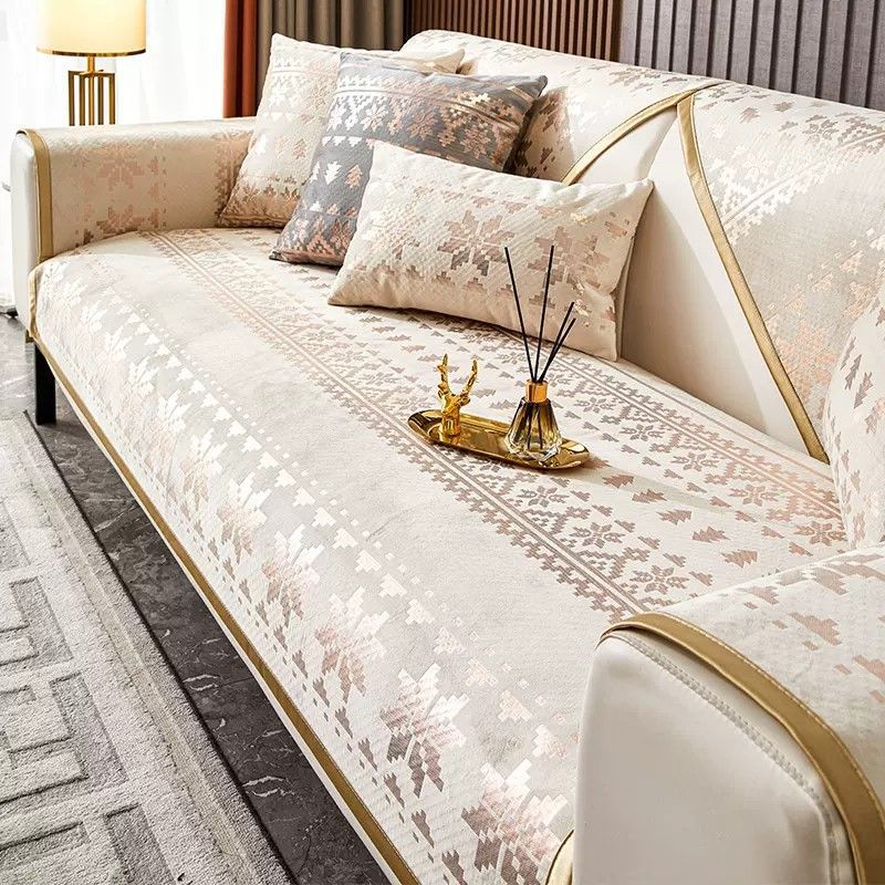 

Голландский бархатный узор с позолоченным рисунком, чехлы для диванов, полотенце, противоскользящая защита для дивана, чехол для дивана, одеяло для гостиной, желтый край 110x210cm белый дыма