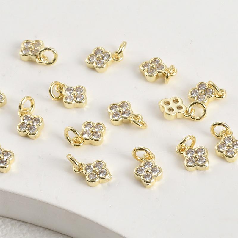 14K Gold Plated Cubic Zirconia Four-Leaf Clover Mini Pendant Charm
