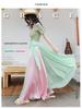 Two-Tone Satin Chiffon Lace-up Dance Midi Skirt for Women