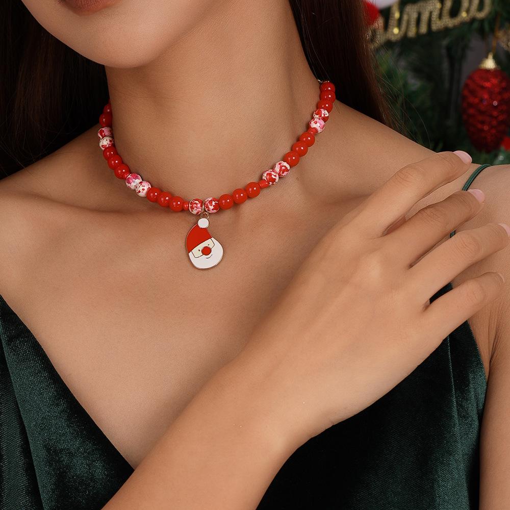 New Fashion Red Beaded Santa Claus Choker Necklace