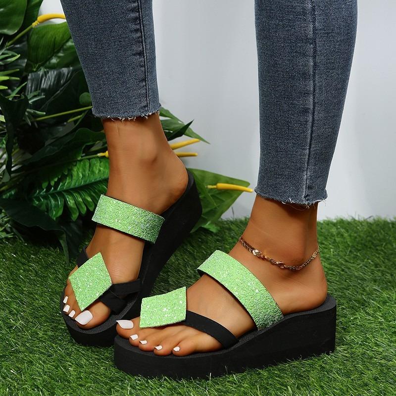Summer beach shoes cool slippers women's slippers personalized sequined flip-flops platform slippers