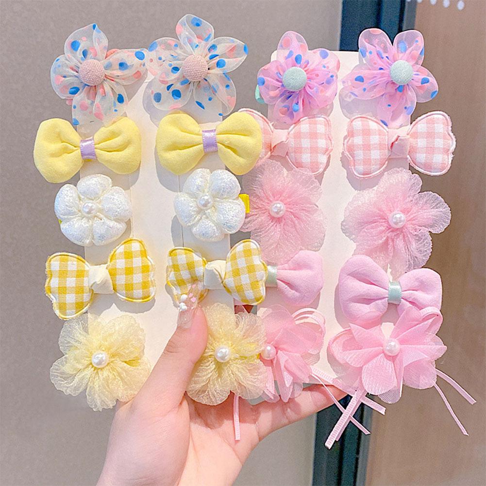 10pcs/set Cute Children Hair Clips Fabric Bowknot Flower Hairpin Bangs Hair Clips Fashionable Hair Accessories Headwear