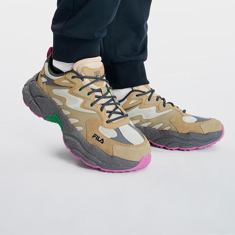 Fila Fern Series Fern Grass Shoes Fabric Cow Split Leather Synthetic Leather Low Top Dad Shoes Men Sneaker Oyster-Gray F12M331101FOI