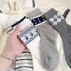 New Korean Style Cotton Socks Small Flower Light Mid-calf Socks Grey Checkered Breathable Boneless Pile Socks Spring Summer