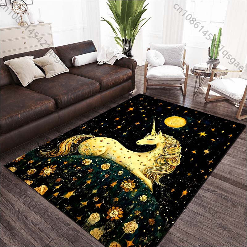 Unicorn Under the Stars Printed Carpet for Living Room Bedroom Bedside Bathroom Floor Mat Area Rugged Sofa Mat Home Decor