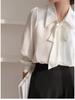 Women's Professional Chiffon Bow Shirt - Long Sleeve White Formal Top for Workplace and Interview