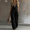 Women's V Neck Sleeveless Jumpsuit Loose High Waist Wide Leg Pocket Casual Overall