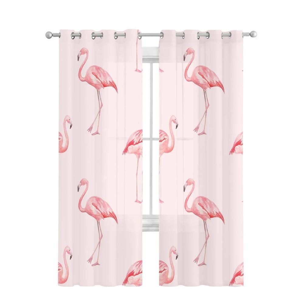 Cortinas Visillo Estilo Nórdico Flamenco Rosa para Ventana de Sala de Estar Cortinas de Tul para Dormitorio Área de Cocina Adorno para el Hogar Cortinas de Tela Viscosa