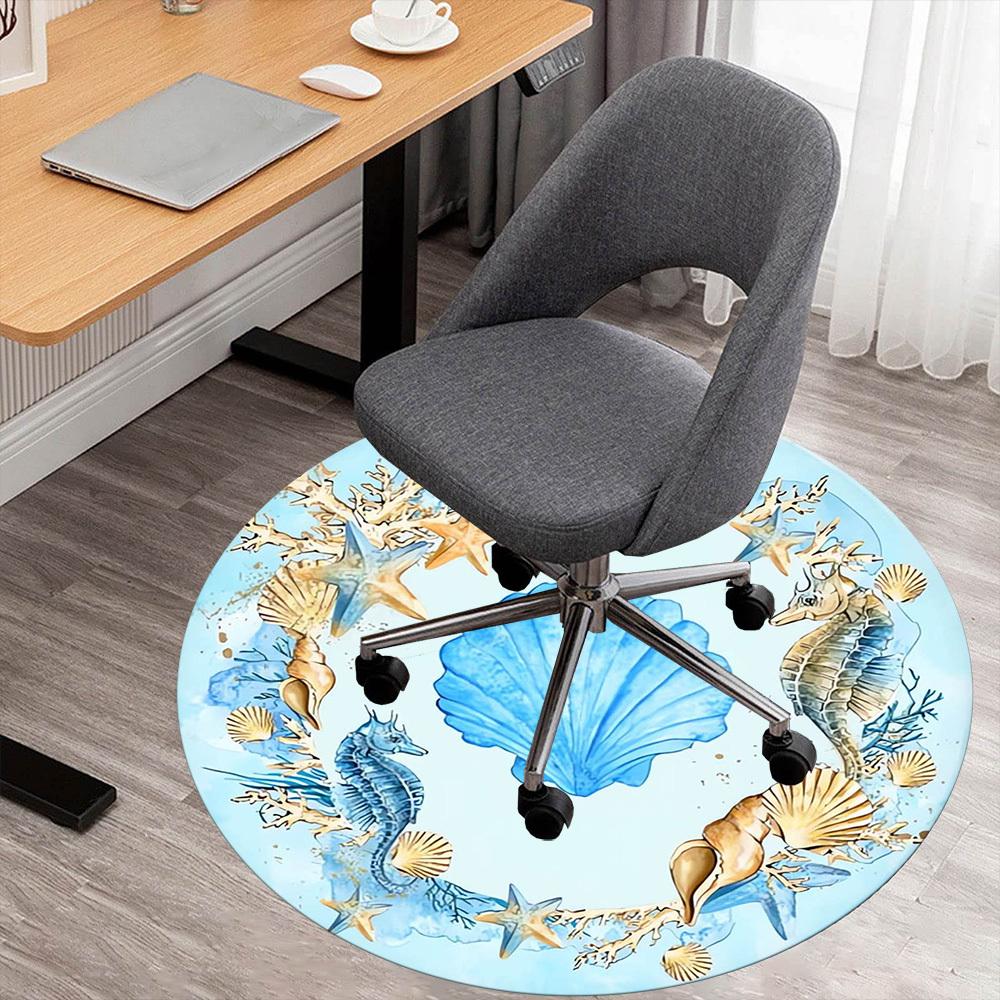 1pc Seashells, Oceanic Round Chair mat Area Rug - Non-Slip, Floor Mat for Office, Bedroom, home decor Christmas Gift p0811070