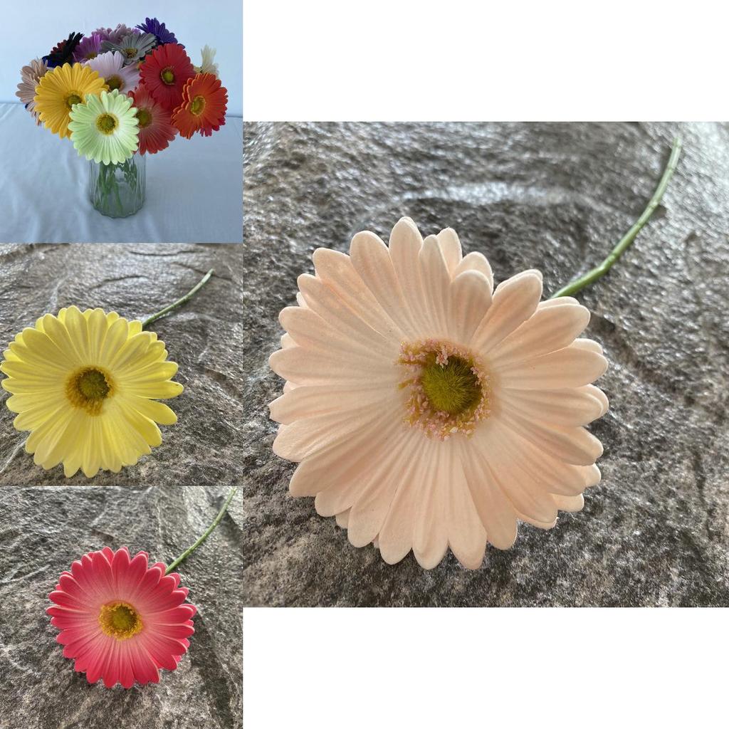 Pu Gerbera Daisy Artificial Flower For Wedding Decor Home Styling Soft Rubber Material