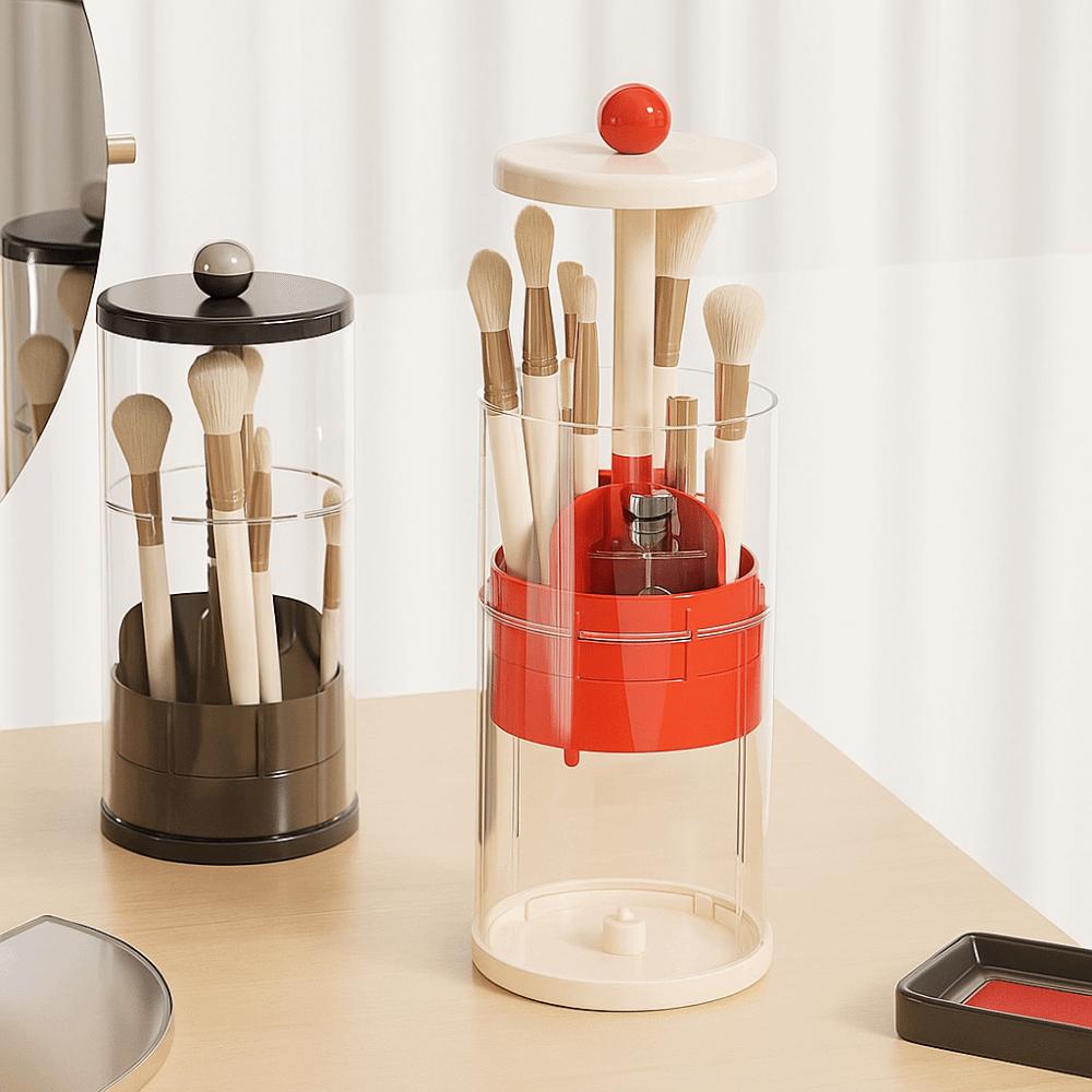 Large Capacity Automatic Lifting Makeup Brush Holder Plastic Makeup Brush Organizer  Tabletop