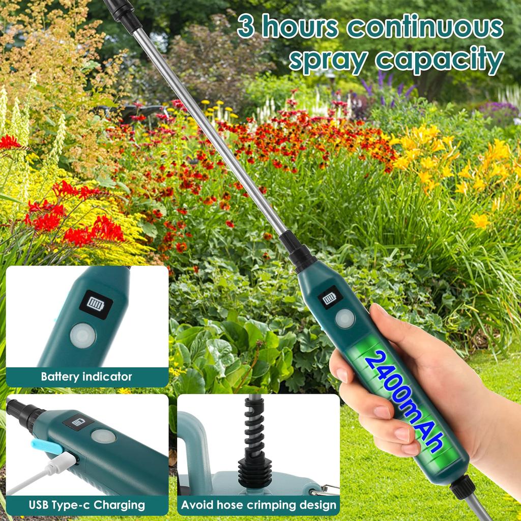 5L Battery Powered Sprayer with 3 Mist Nozzles Portable Sprayer with Adjustable Shoulder Strap USB Rechargeable Irrigation Tool