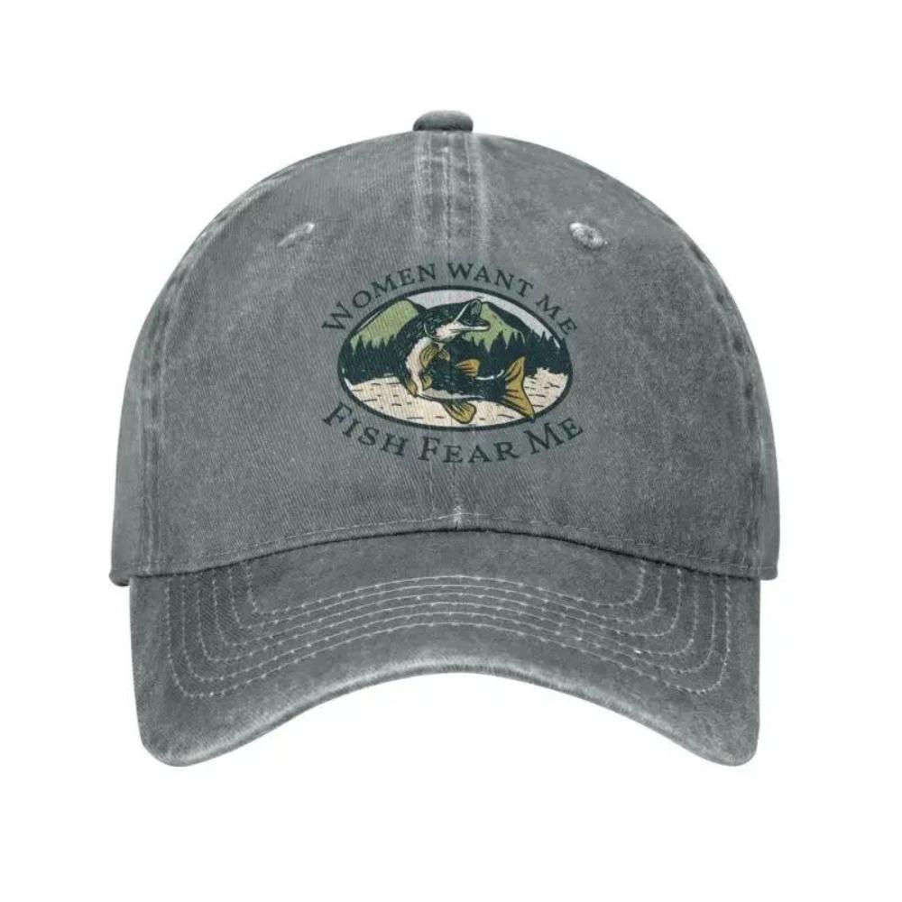 2025 Cotton Women Want Me Fish Fear Me Baseball Cap Men Women Adjustable Dad Hat Outdoor Casual and Versatile Sun Protection
