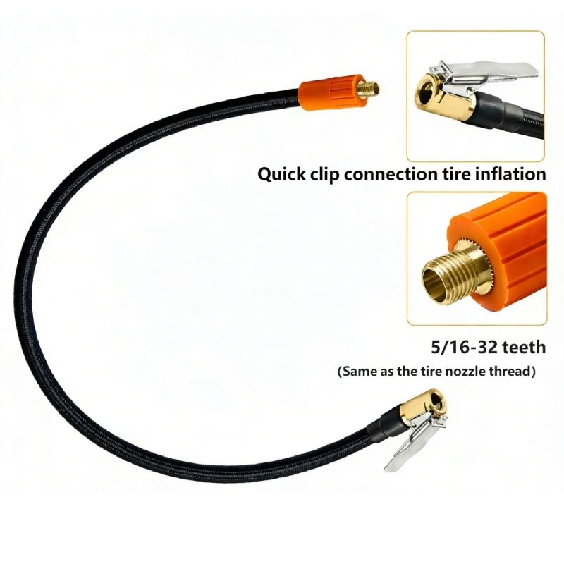 Strong Copper Air Chuck Strong Braided Rubber Air Hose Simple Installs for Tire Pump Inflator & Sports Equipment