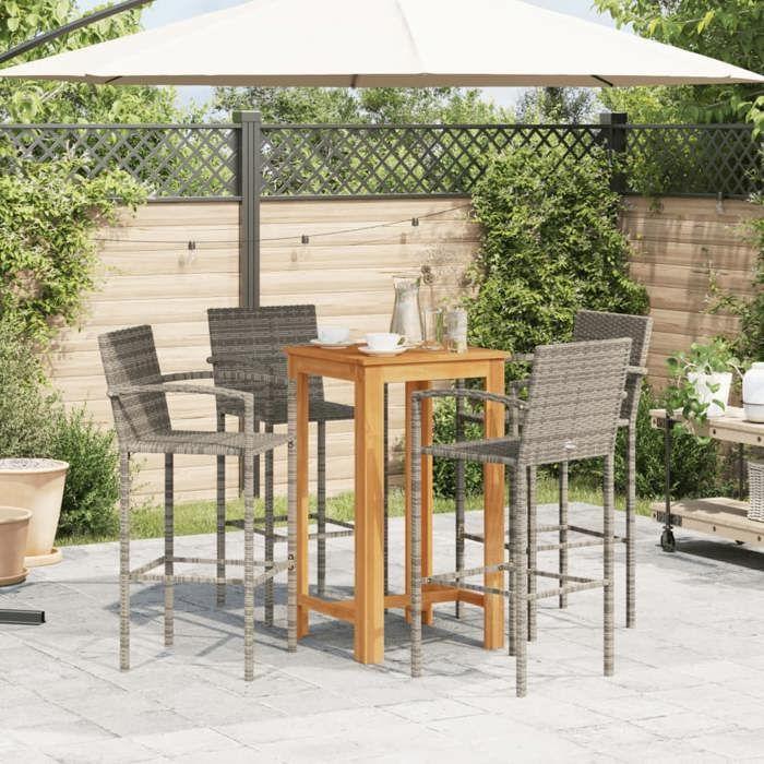 VidaXL Ensemble de bar de jardin 5 pcs gris bois massif acacia rotin, table et chaises de bar d'extérieur, ensemble de 3295277