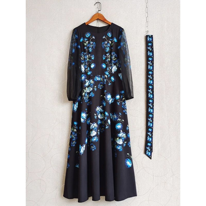 

Fairy Long Sleeves Casual Banquet Dress 2024 Spring Women s Clothing Print Luxury Beaded Sequins Large Swing Shoelace Dress Image color S