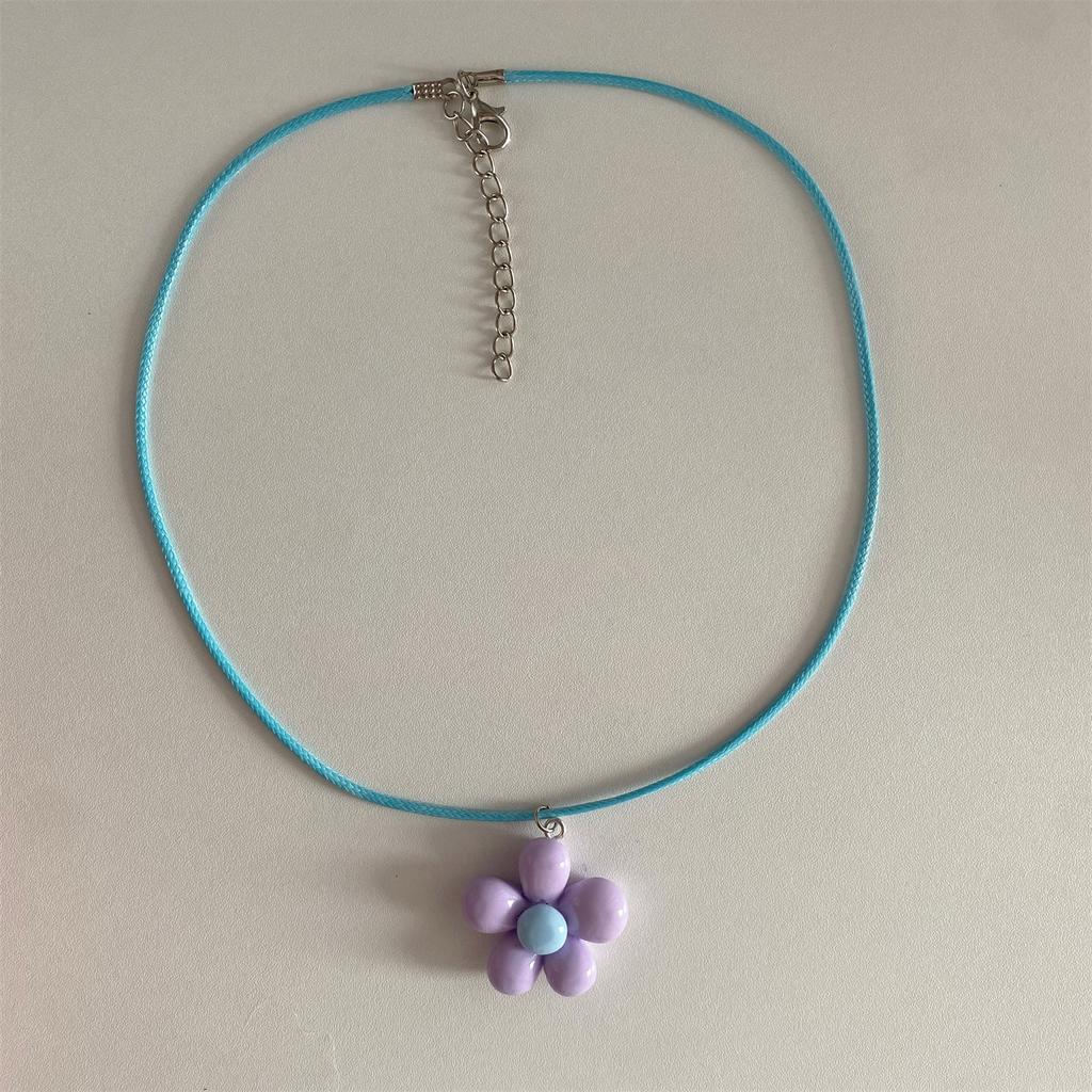 Sweet Colorful Flower Necklace Statement Pendant Necklace Floral Design Neck Jewelry Rope Necklace Perfect Gift for Women Girl