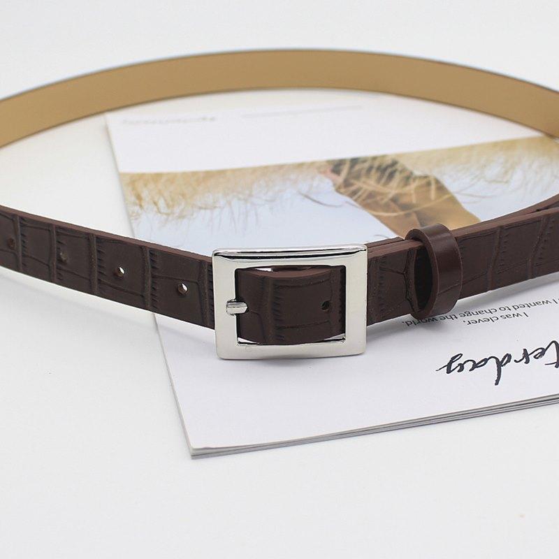 Retro Glossy Crocodile Pattern Belt Women'S Jeans Thin Square Buckle Decorative Belt Women