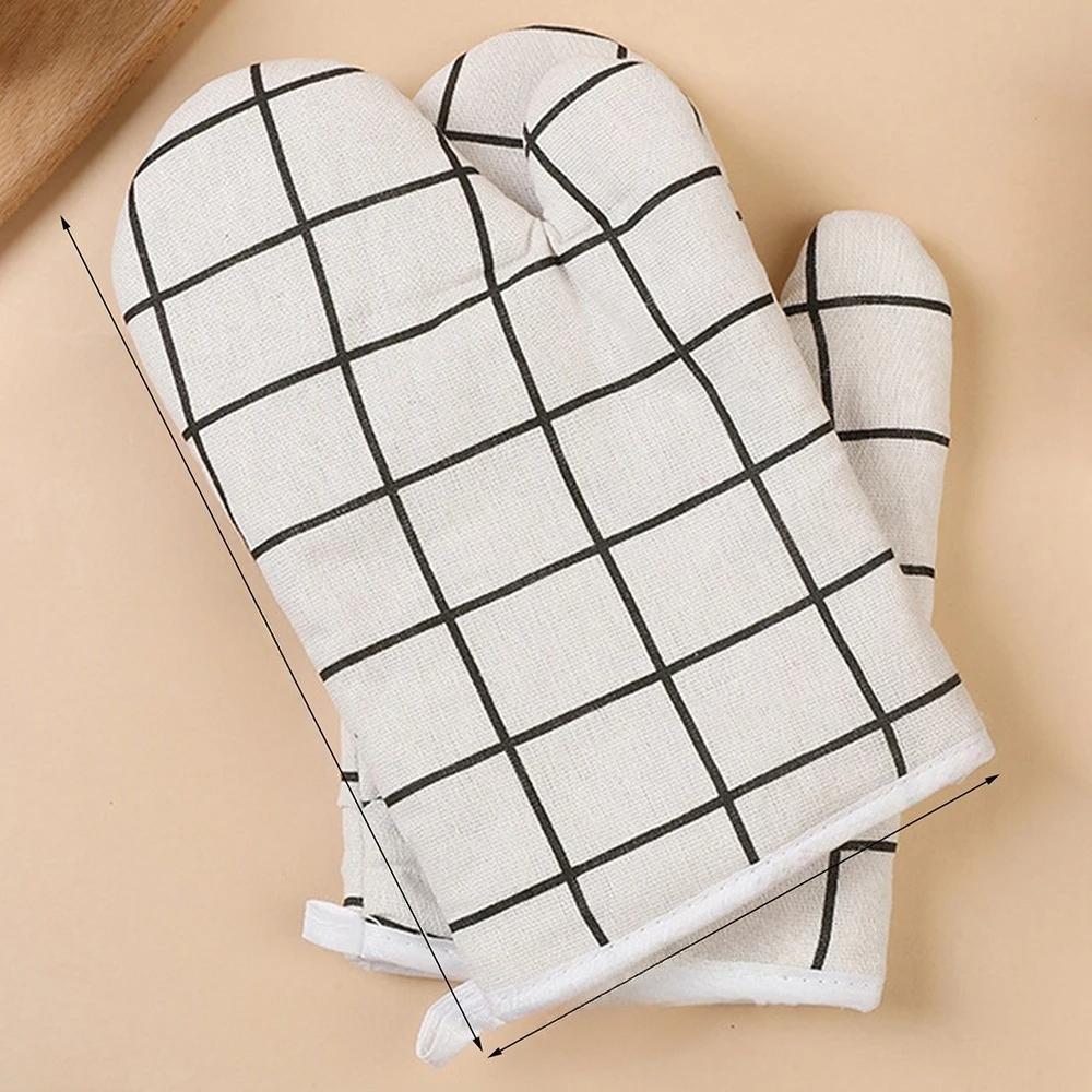 1pcs Grid Cotton And Linen Kitchen Insulated Gloves, Thick And Heat-Resistant, Microwave Oven Baking Heat-Resistant Gloves