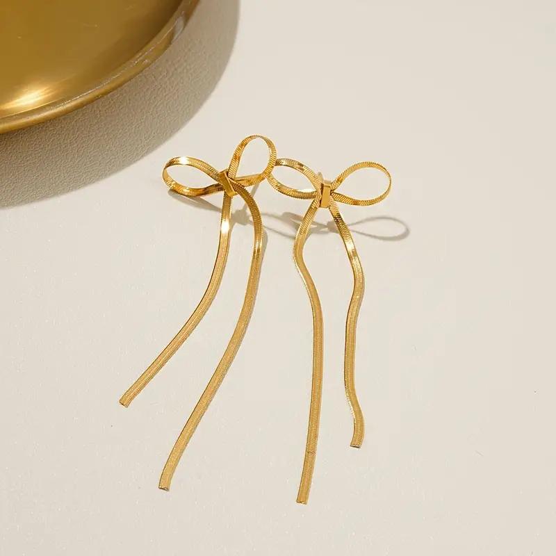 2Pcs Earrings Light Luxury Bow Earrings New Models Titanium Steel Senior Sense Europe And The United States Two Colours