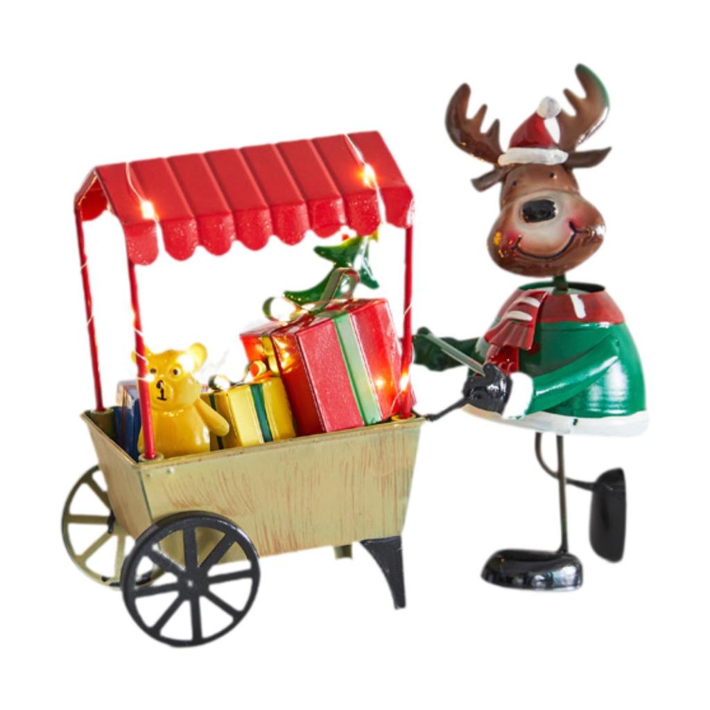 Desktop Ornament Xmas Character Pushing The Cart Figurine for New Year Decor