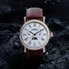Time100 Men's Watch with Date, Day of the Week, and Day/Night Display, Made In Japan Movement, Brown Leather Strap, Rose Gold, for Businessmen and Adu