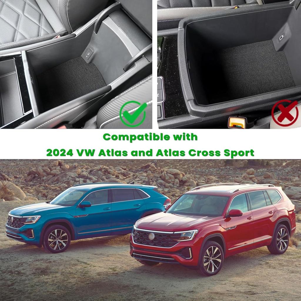 Center Console Organizer Compatible With 2024 2025 VW Volkswagen Atlas And Cross Sport Center Console Storage Box Interior Accessories(Armrest