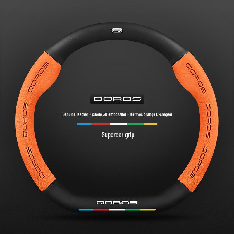 Non-Slip Genuine Leather Steering Wheel Cover, Ultra-Thin, Carbon Fiber D-Type, Universal for All Seasons