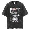 Camiseta de Streetwear Anime Vintage Lavada Oversize Gon Freecss de Hunter x Hunter Doble Pose Estampado de Fuego para Mujer y Hombre