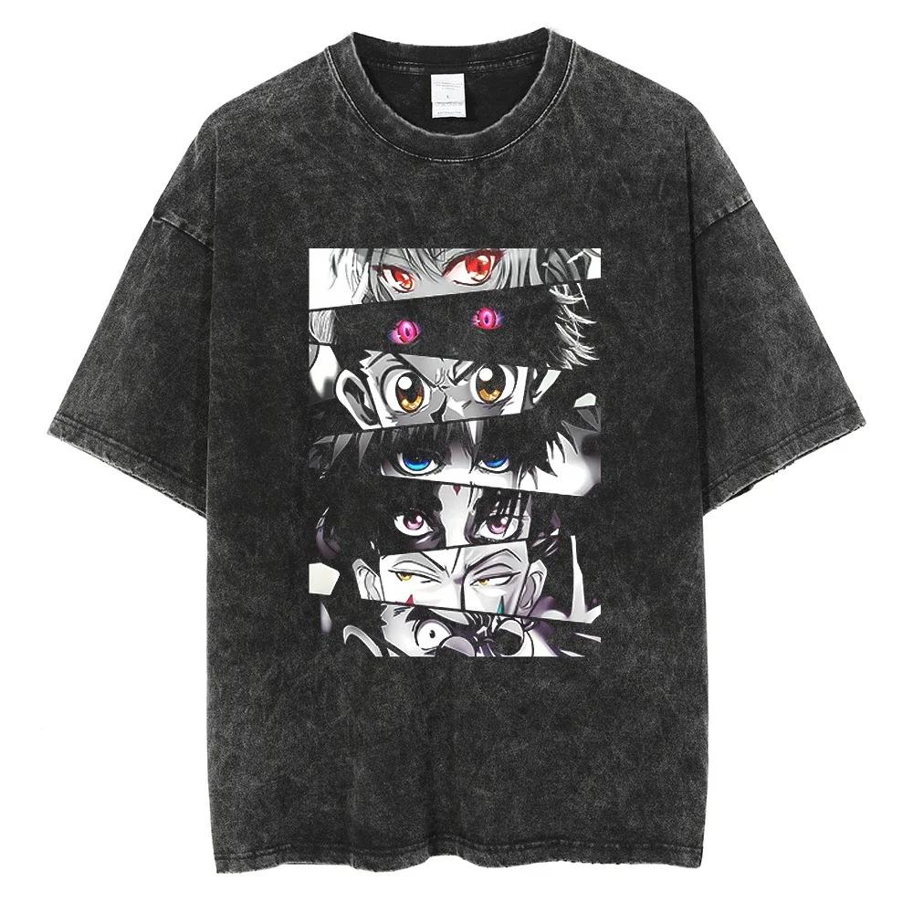 

Hunter x Hunter Gon Freecss Double-Pose Fire Print Vintage Washed Oversized Anime Streetwear Women And Men T-Shirt L