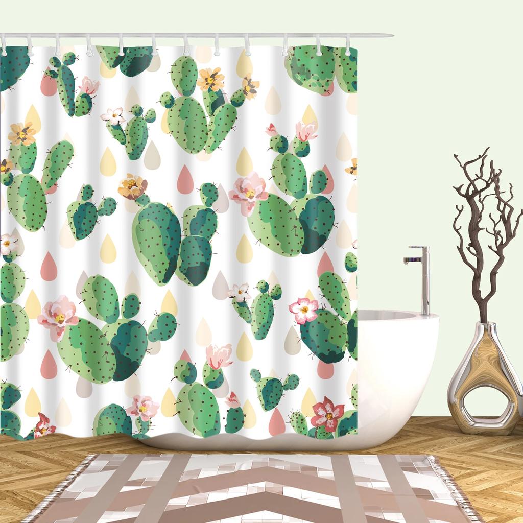 Watercolor Tropical Leaves Shower Curtain Waterproof Mildew Resistant Polyester Fabric With 12 Hooks Easy Installation For Bathr