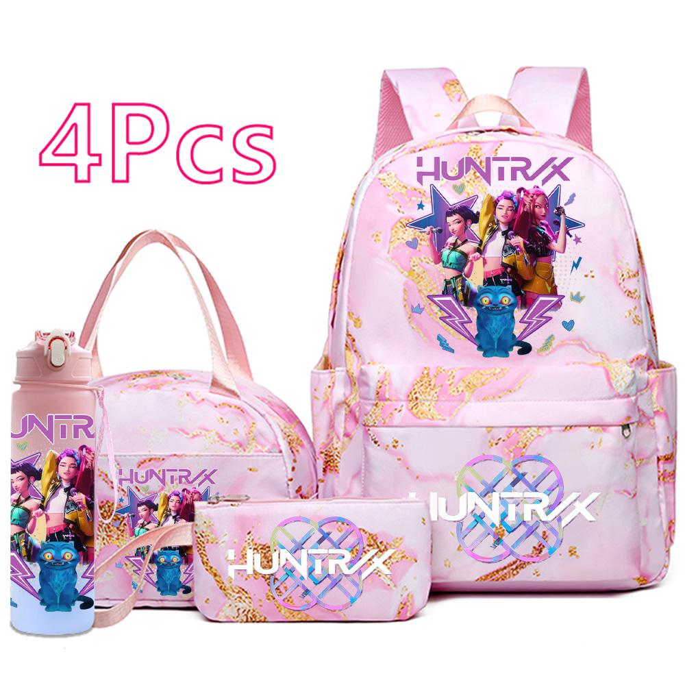 4Pcs/set Cartoon K-Pop Printed Backpack Handbag Pencil Case with 750Ml Water Bottler for Teenager Boy Girl Schoolbag Large Capacity Bookbag Mochila