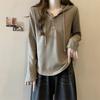 Plus Size Women Casual Hooded Long Sleeve Solid T Shirt Top