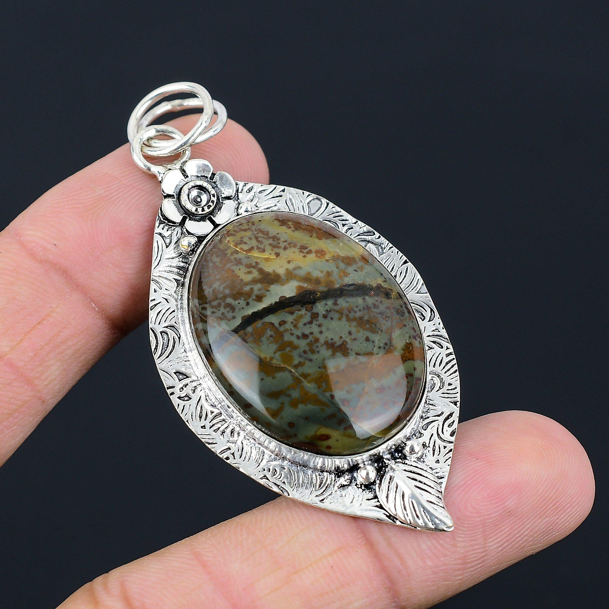 Daughters Day Sale Natural Coffee Bean Jasper 925 Silver Mother Pendant Jewelry