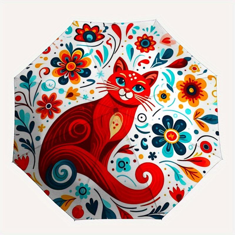 

1pc Floral Cat Print Umbrella - 8-Rib Automatic Open/Close, Fashionable Compact Umbrella for Outdoor Adventures yy250813130