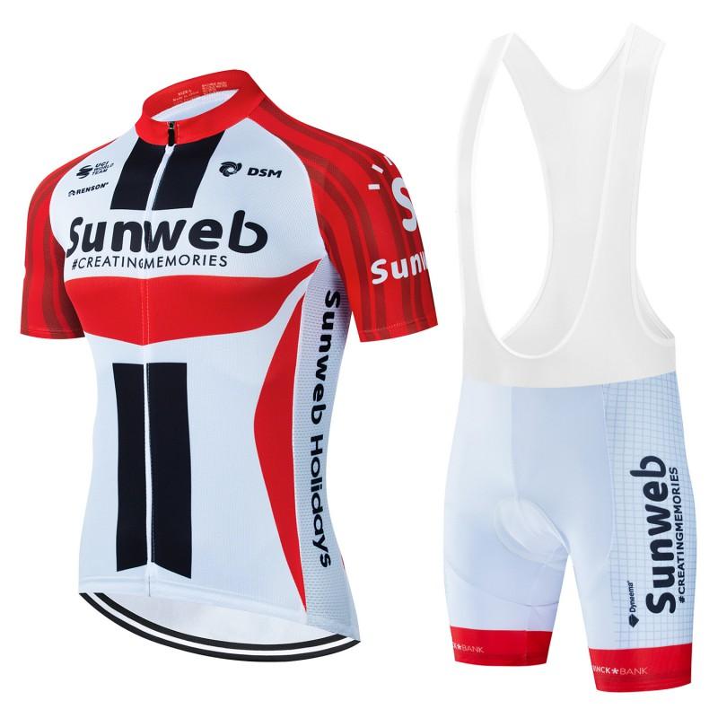 Mens Short Sleeve Cycling Jersey Set Sunweb Team Edition Mountain Road Bike Moisture Wicking