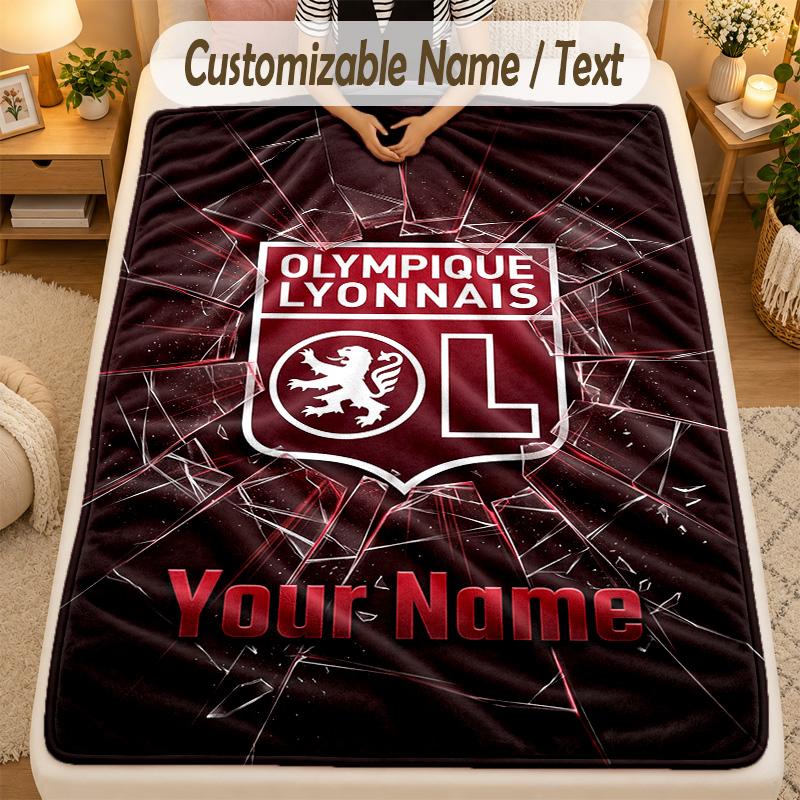 Flannel BlanketLyon FC Custom Name Text Personalized Soft Warm Throw Blanket Home Decor Gift
