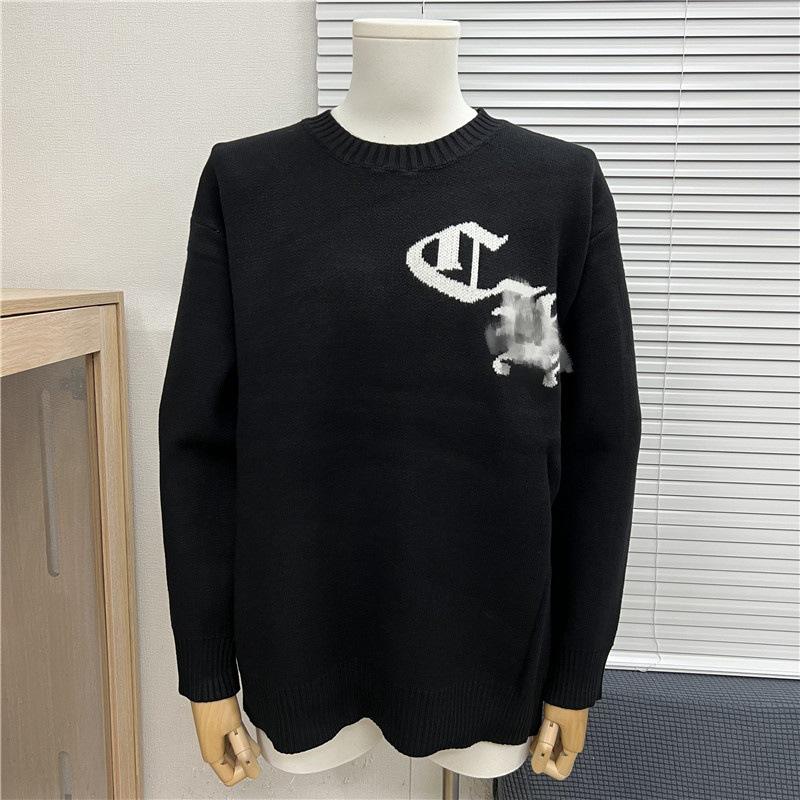 Höst/Vinter Unisex Lös Jacquardtröja med Broderat Bokstavslogotyp och Rund Hals