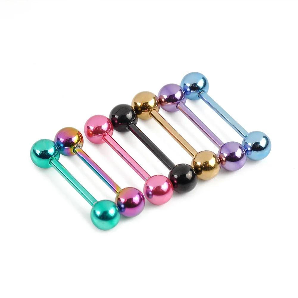 7pcs Lot Titanium Plated Tongue Rings Bars Stainless Steel Body Jewelry Trendy Girls Piercing Barbells