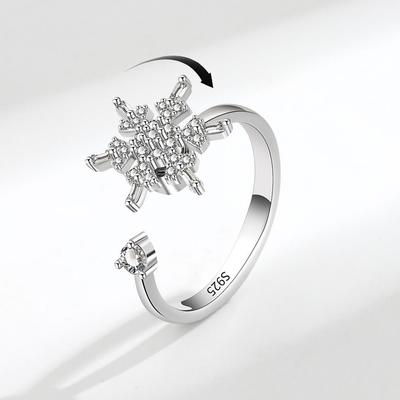 Rotating Snowflake Open Index Ring Minimalist Versatile Fashion Band Adjustable Statement Jewelry For Women Daily Wear