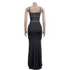 C6989 European & American Fashion Women's Rhinestone Mesh Long Dress