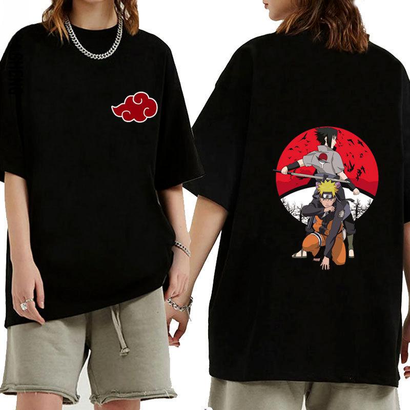 Pánské a dámské volné ležérní tričko s krátkým rukávem a potiskem anime Naruto, letní módní top pro páry s kulatým výstřihem