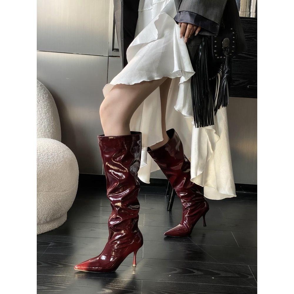 2025 Autumn/Winter Women's Pointed Toe Stiletto Over-the-Knee Boots - European & American Style