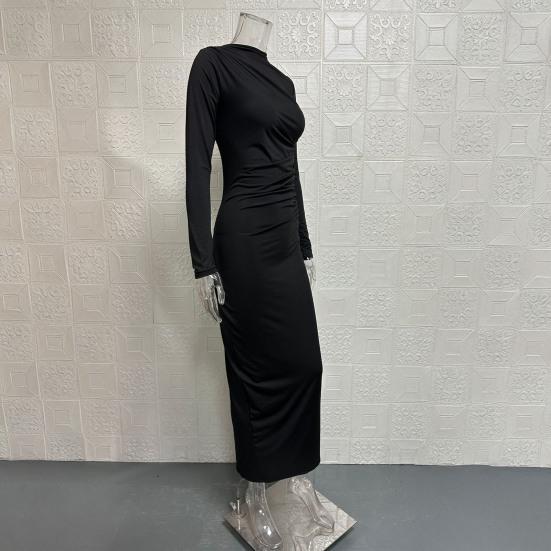 Bodycon Dress for Women Mock Neck Long Sleeve Midi Dress Ruched Slim Fit Party Cocktail Formal Dress Fall Wedding Guest Dress