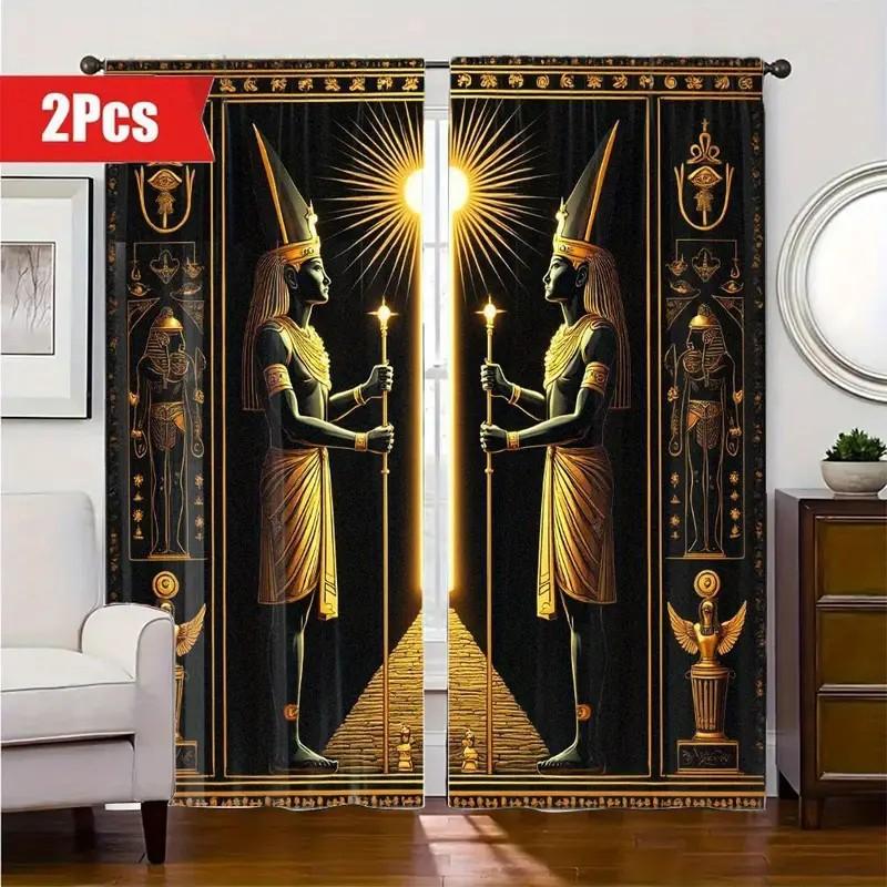 Set Of 2 Egyptian Pharaoh Pattern Curtains Polyester Window Decor Living Room Bedroom Home Curtain Blackout For Made With Rod Pocket