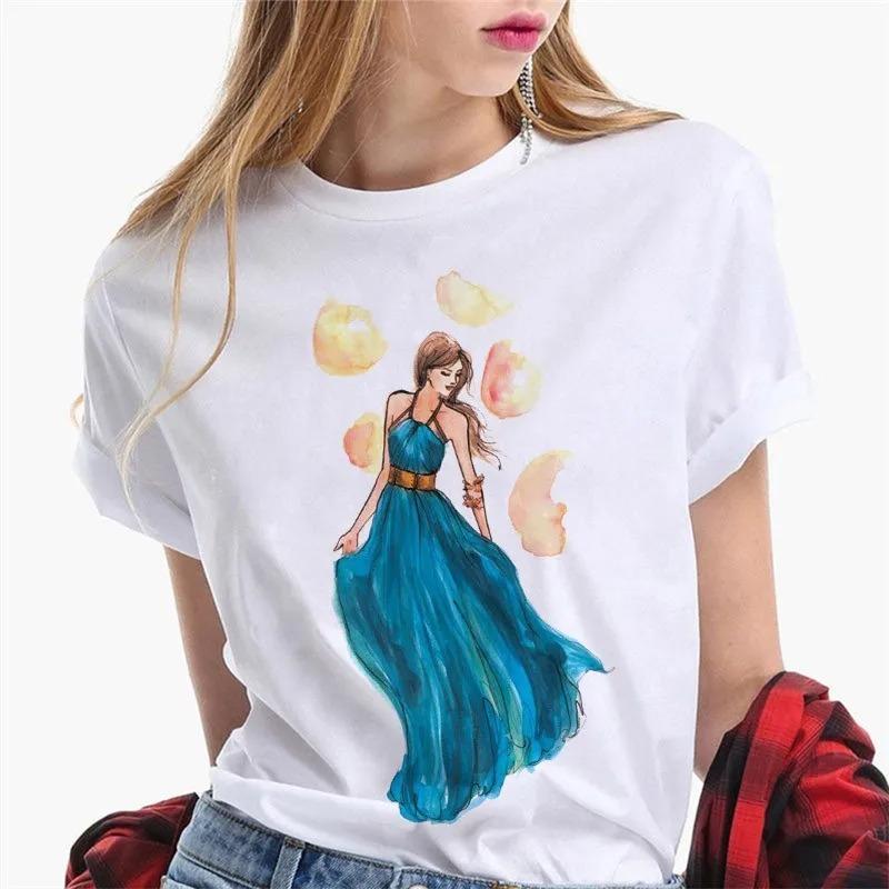 Damen T-Shirts Weibliches T-Shirt Cartoon Kleidung Kurzarm Lässig Reise Glückliche Zeit Süßes Hemd Mode Dame Grafik-T-Shirt Oberteil