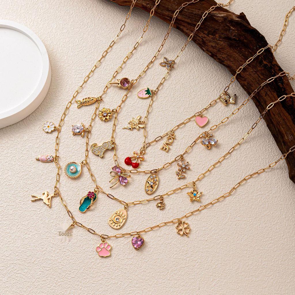 European & American Beach-Style Necklace: Butterfly Fish & Heart Cherry Pendant for Women